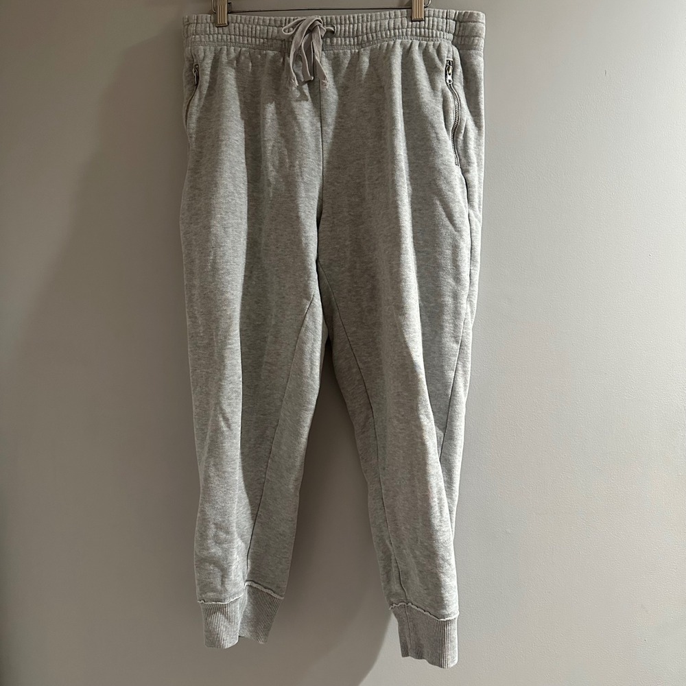 Aerie Joggers Women Large Heather Gray Good Zipper‎ Pockets Drawstring Fleece